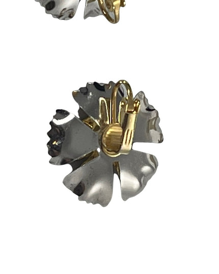 Vintage gold & silver fancy metal flower clip on earrings