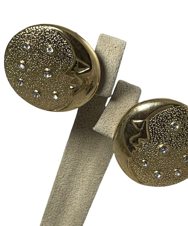 Vintage 1980s Gold crystal rhinestone MOON button clip on earrings BUTLER FAC
