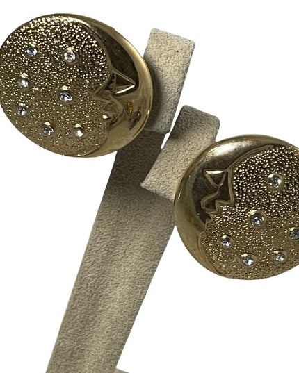 Vintage 1980s Gold crystal rhinestone MOON button clip on earrings BUTLER FAC
