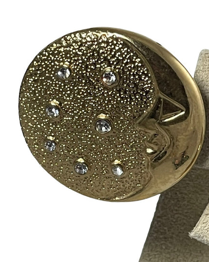 Vintage 1980s Gold crystal rhinestone MOON button clip on earrings BUTLER FAC