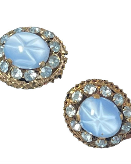 Vintage 1960s Blue crystal & glass fancy clip on earrings