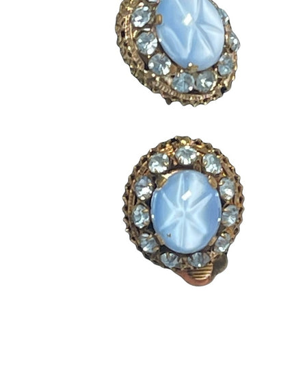 Vintage 1960s Blue crystal & glass fancy clip on earrings