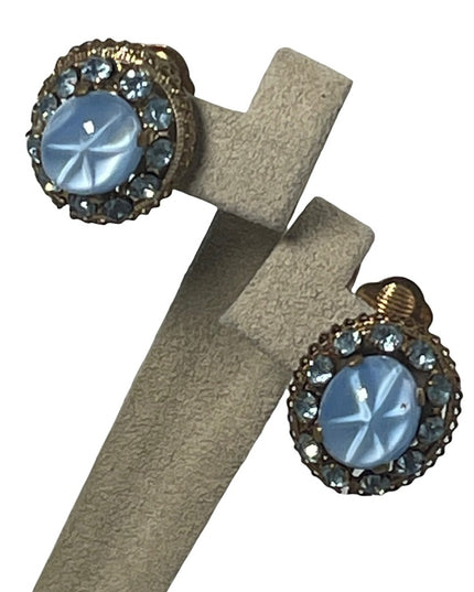 Vintage 1960s Blue crystal & glass fancy clip on earrings