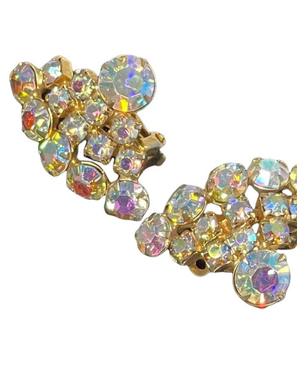 Vintage 1960s CONTENINTAL Crystal AB clip on earrings