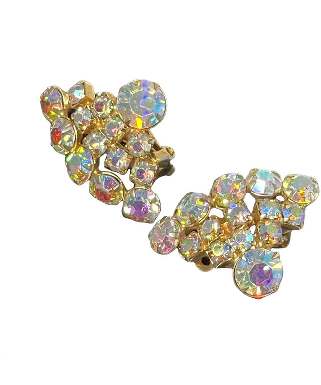 Vintage 1960s CONTENINTAL Crystal AB clip on earrings