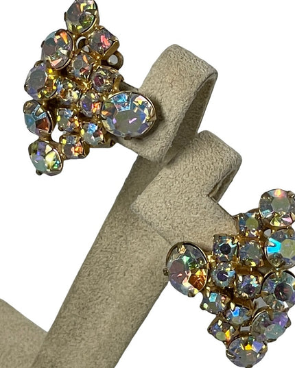 Vintage 1960s CONTENINTAL Crystal AB clip on earrings