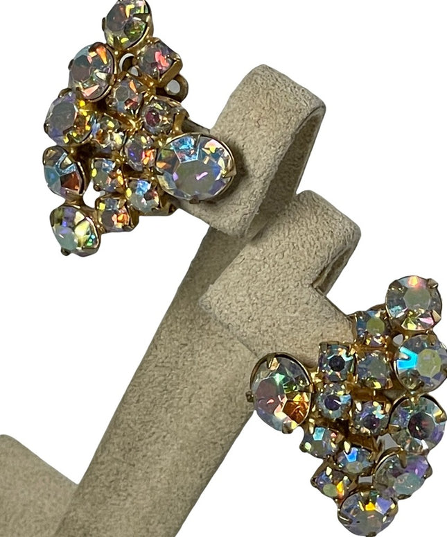 Vintage 1960s CONTENINTAL Crystal AB clip on earrings