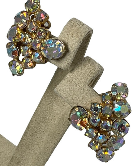 Vintage 1960s CONTENINTAL Crystal AB clip on earrings
