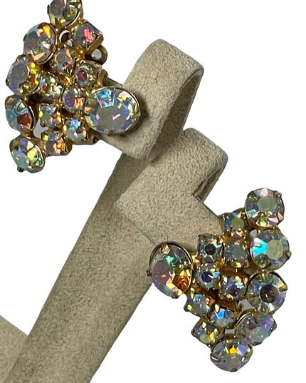 Vintage 1960s CONTENINTAL Crystal AB clip on earrings