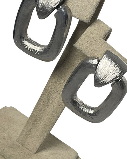 Vintage 1960s HIGH FASHION Brushed silver geometric dangle pierced earrings