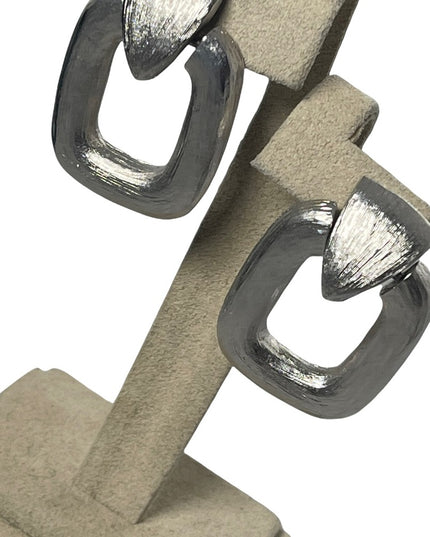 Vintage 1960s HIGH FASHION Brushed silver geometric dangle pierced earrings