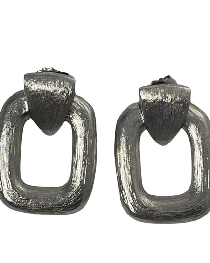 Vintage 1960s HIGH FASHION Brushed silver geometric dangle pierced earrings
