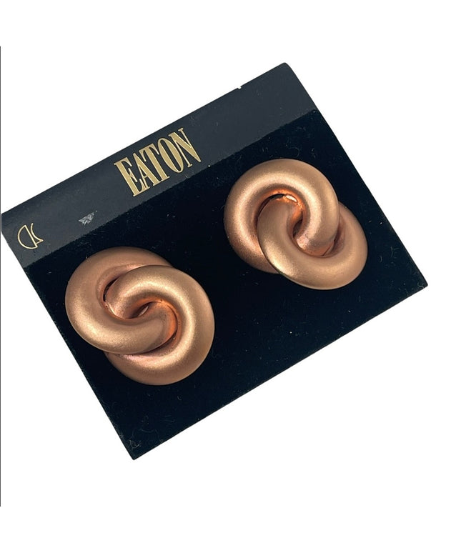 Vintage 1980s copper finish clip on chunky earrings EATONS