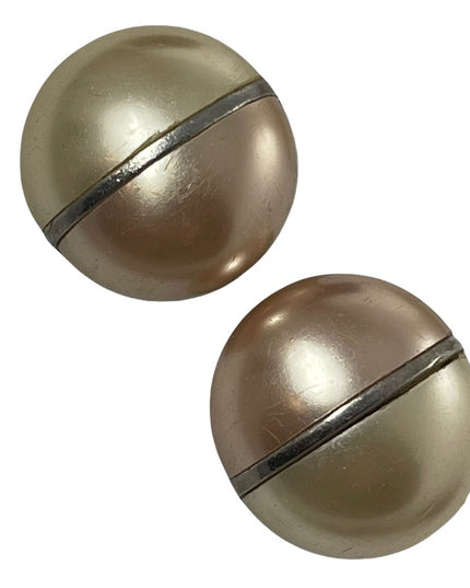Vintage 1960s TRIAD faux pearl clip on earrings  cream & copper faux finish