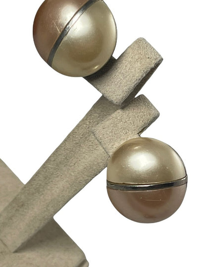 Vintage 1960s TRIAD faux pearl clip on earrings  cream & copper faux finish