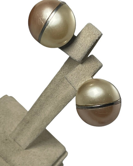 Vintage 1960s TRIAD faux pearl clip on earrings  cream & copper faux finish