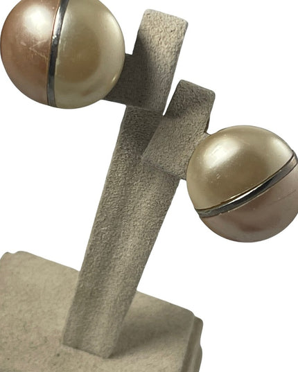 Vintage 1960s TRIAD faux pearl clip on earrings  cream & copper faux finish