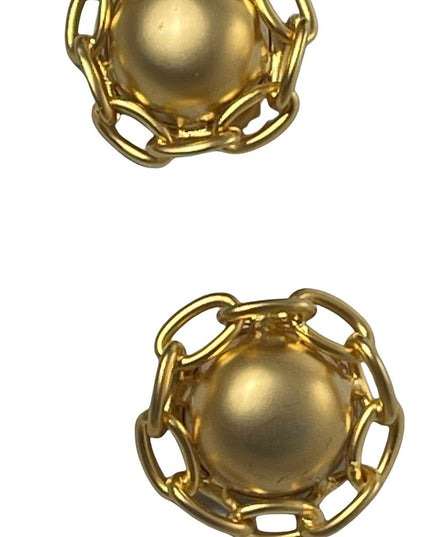 Vintage 1980s Chunky chain link button style gold finish clip on earrings