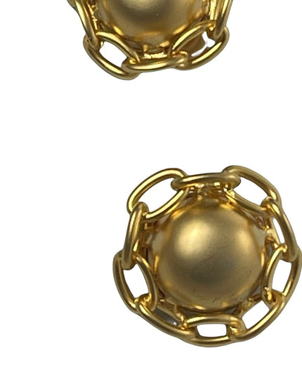 Vintage 1980s Chunky chain link button style gold finish clip on earrings