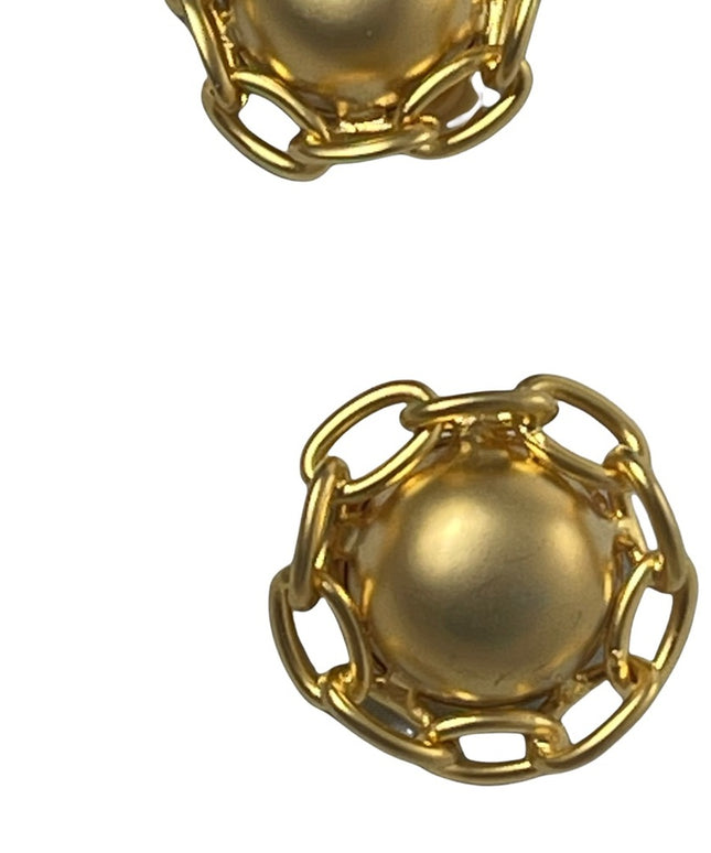 Vintage 1980s Chunky chain link button style gold finish clip on earrings