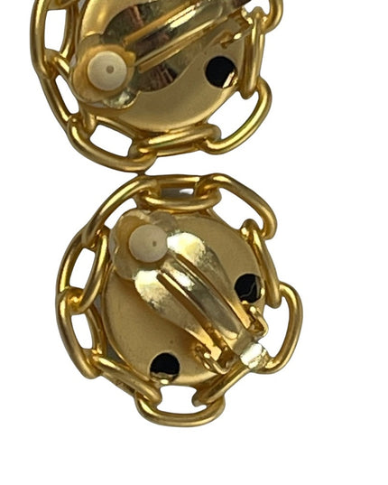 Vintage 1980s Chunky chain link button style gold finish clip on earrings