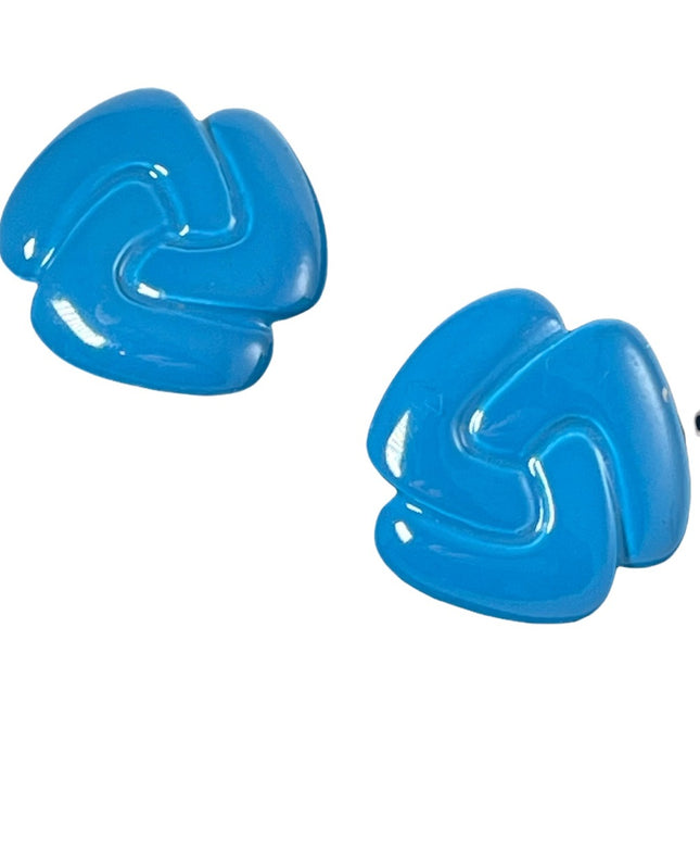 Vintage 1960s Nautical sailor blue chunky fun metal clip on earrings