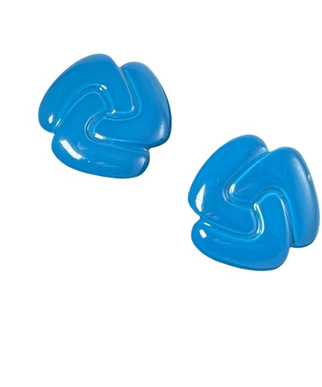 Vintage 1960s Nautical sailor blue chunky fun metal clip on earrings
