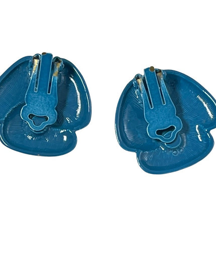 Vintage 1960s Nautical sailor blue chunky fun metal clip on earrings