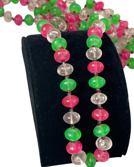 Vintage Candy apple green bubble gum pink fun 1960s Plastic bead necklace 60”