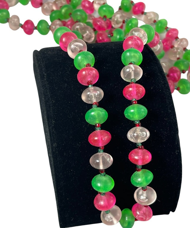 Vintage Candy apple green bubble gum pink fun 1960s Plastic bead necklace 60”