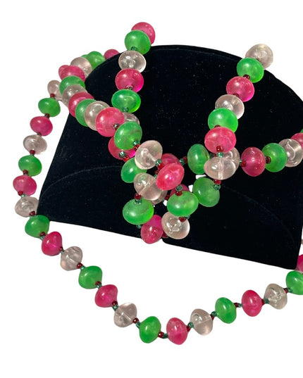 Vintage Candy apple green bubble gum pink fun 1960s Plastic bead necklace 60”