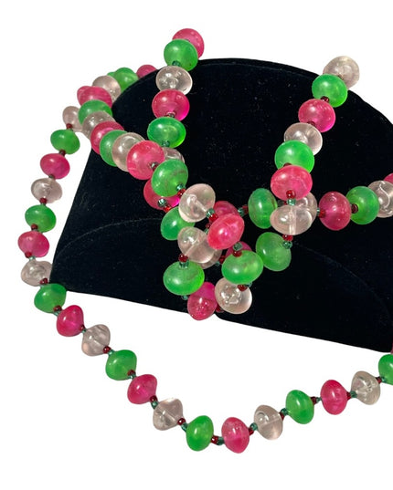 Vintage Candy apple green bubble gum pink fun 1960s Plastic bead necklace 60”