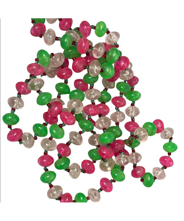 Vintage Candy apple green bubble gum pink fun 1960s Plastic bead necklace 60”