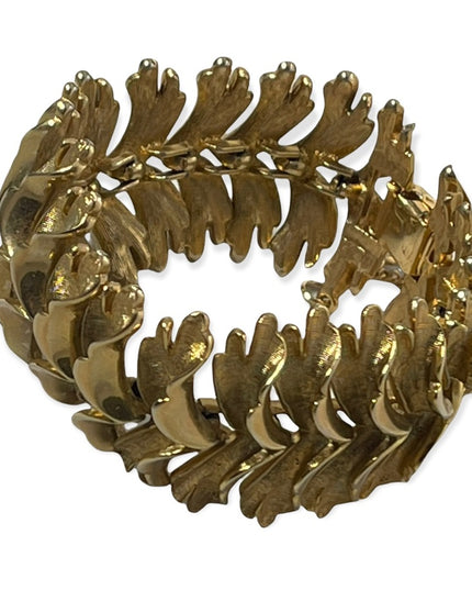 Vintage Gold feather chunky heavy Bracelet 1970s