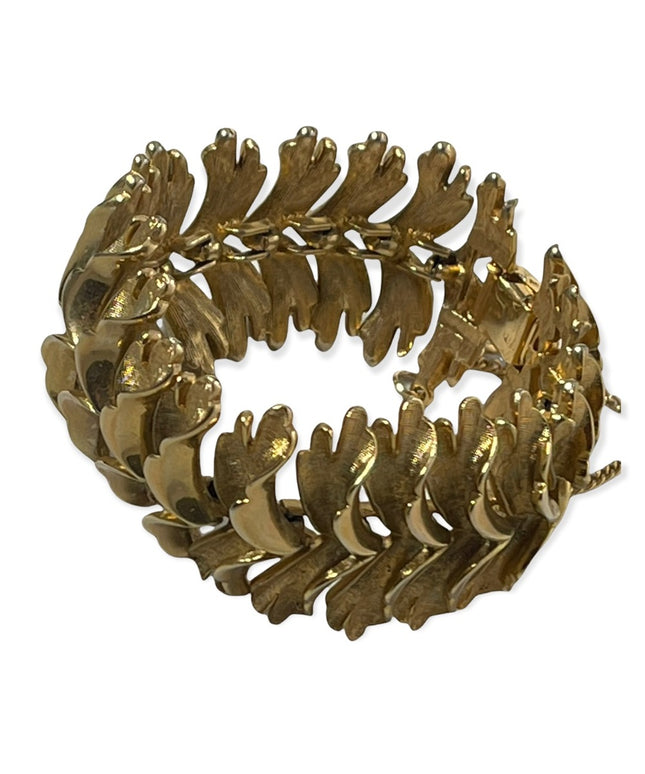 Vintage Gold feather chunky heavy Bracelet 1970s