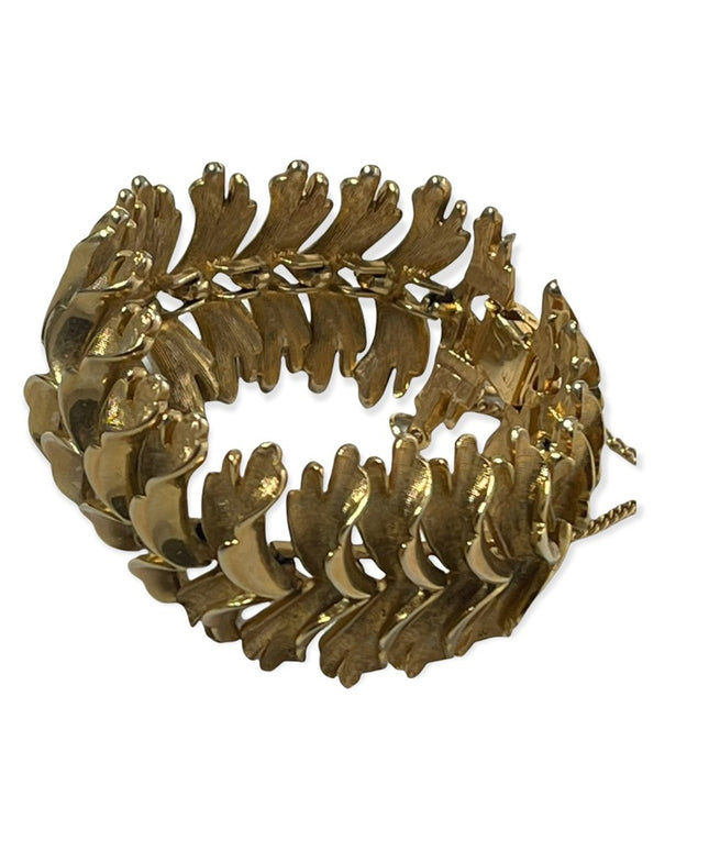 Vintage Gold feather chunky heavy Bracelet 1970s