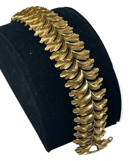 Vintage Gold feather chunky heavy Bracelet 1970s