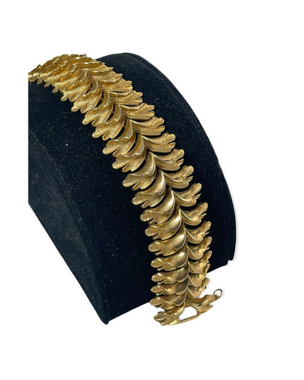 Vintage Gold feather chunky heavy Bracelet 1970s