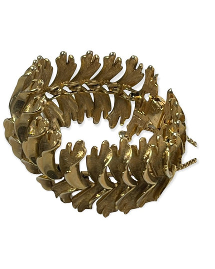 Vintage Gold feather chunky heavy Bracelet 1970s
