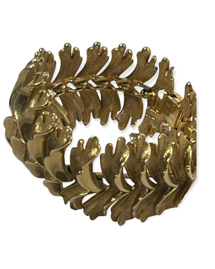 Vintage Gold feather chunky heavy Bracelet 1970s