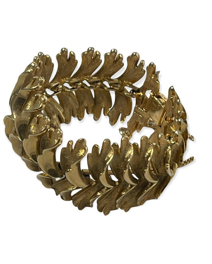 Vintage Gold feather chunky heavy Bracelet 1970s