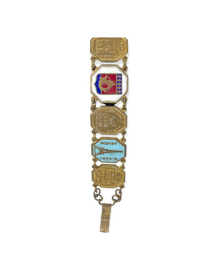 Vintage Brass FRENCH FRANCE PARIS Eiffel tower tourist link bracelet enamel