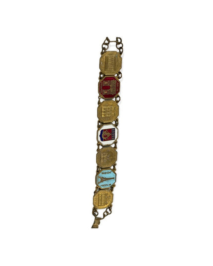 Vintage Brass FRENCH FRANCE PARIS Eiffel tower tourist link bracelet enamel