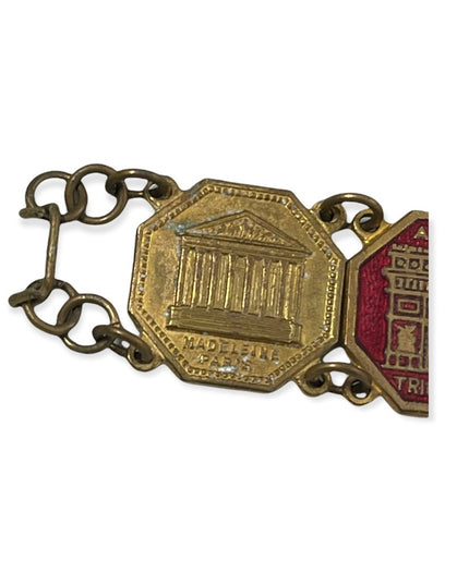 Vintage Brass FRENCH FRANCE PARIS Eiffel tower tourist link bracelet enamel