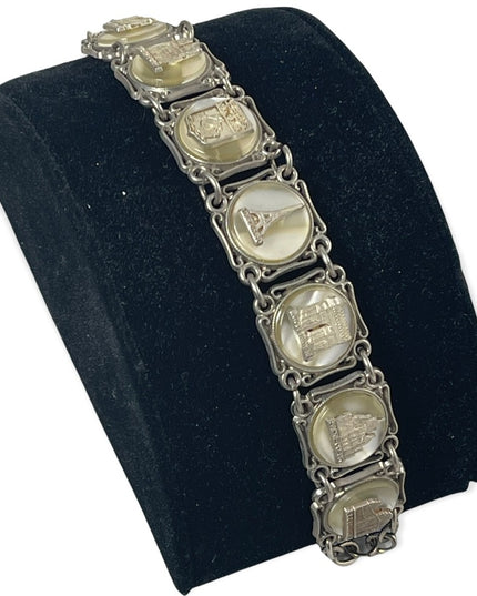 VTG silver PARIS FRANCE FRENCH Eiffel tower lucite link panel tourist bracelet