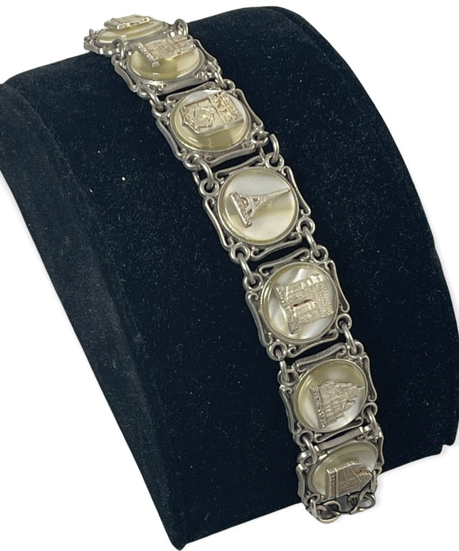 VTG silver PARIS FRANCE FRENCH Eiffel tower lucite link panel tourist bracelet