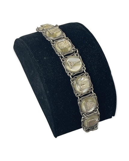 VTG silver PARIS FRANCE FRENCH Eiffel tower lucite link panel tourist bracelet
