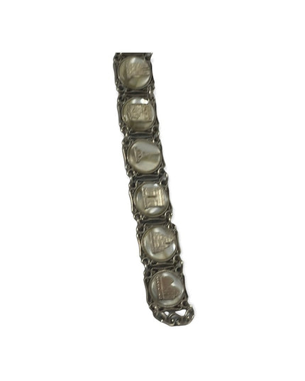 VTG silver PARIS FRANCE FRENCH Eiffel tower lucite link panel tourist bracelet