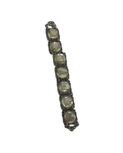 VTG silver PARIS FRANCE FRENCH Eiffel tower lucite link panel tourist bracelet