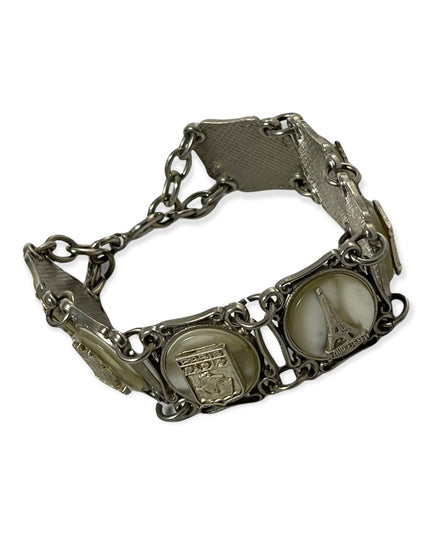 VTG silver PARIS FRANCE FRENCH Eiffel tower lucite link panel tourist bracelet